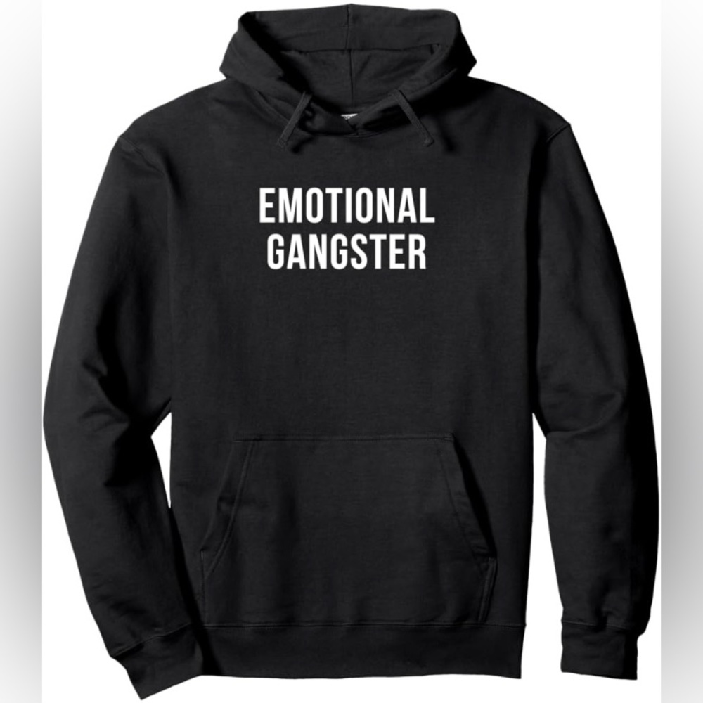 Emotional Gangster Mens Black Fleece Hoodie Flaw-Tiny Hole in Front.